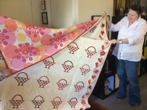 Annette showing the back of her quilt