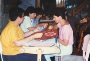 Sitting at the quilting frame 1986